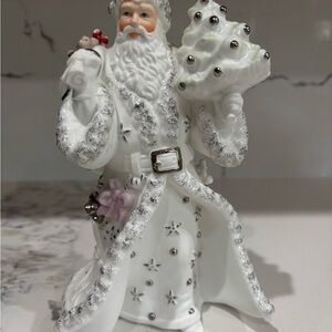 Lenox White and Silver Santa with Tree Figurine
